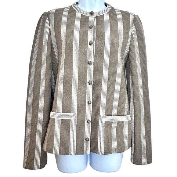 Castleberry Vintage Blazer Jacket Size M Taupe Ivory Stripe Texture Stretch Knit - Picture 1 of 12